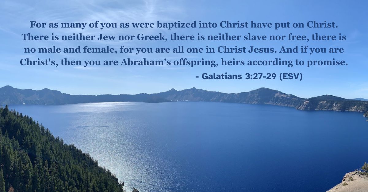 Bible verse from Galatians 3:27-29 about unity and inheritance in Christ.