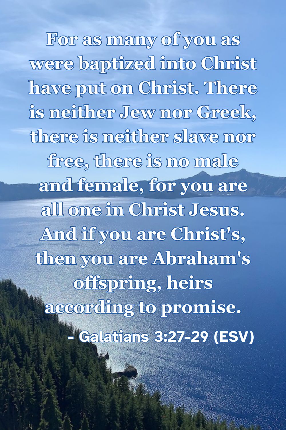 Bible verse from Galatians 3:27-29 about unity and inheritance in Christ.