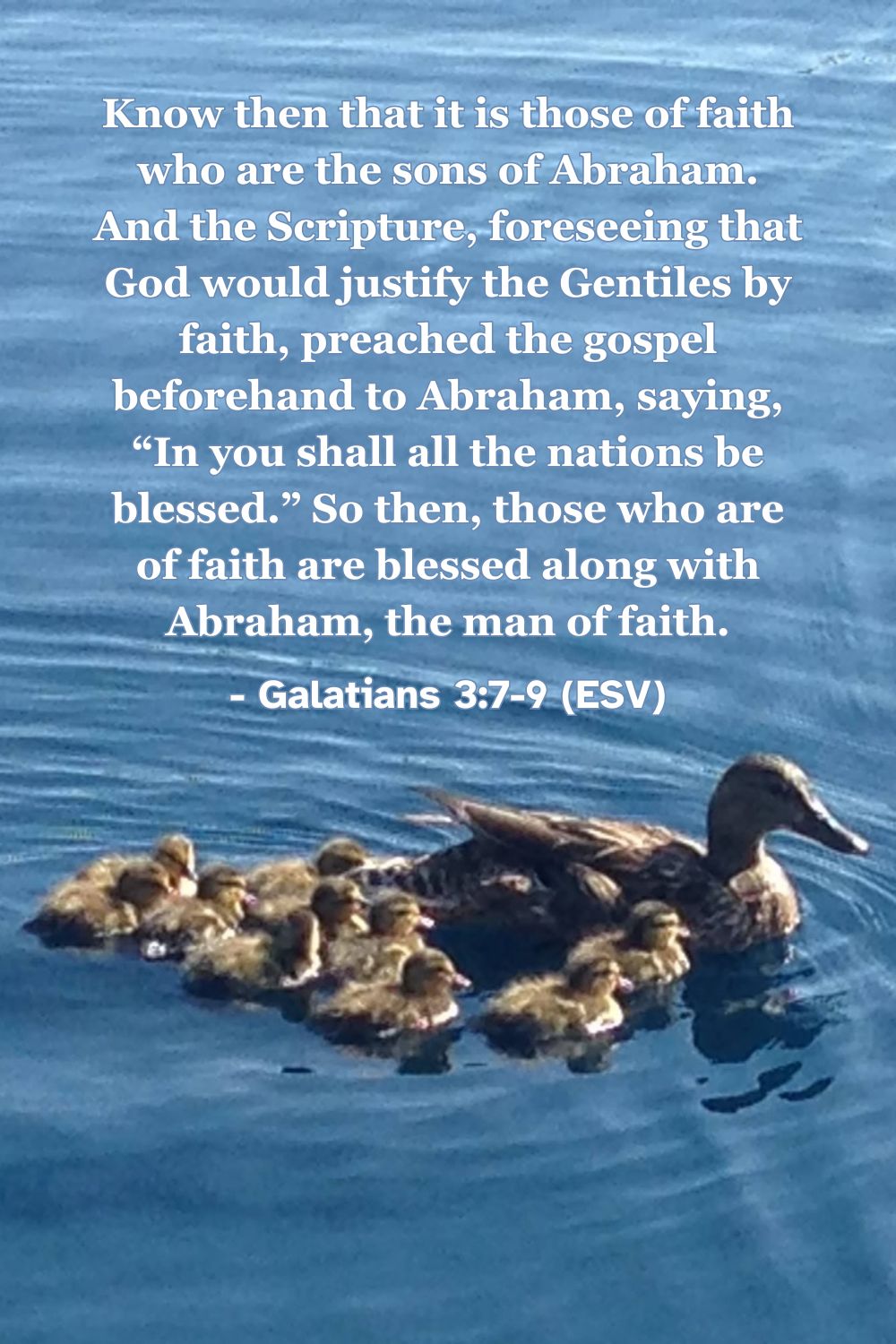 Bible verse from Galatians 3:7-9 about faith making us children of Abraham.