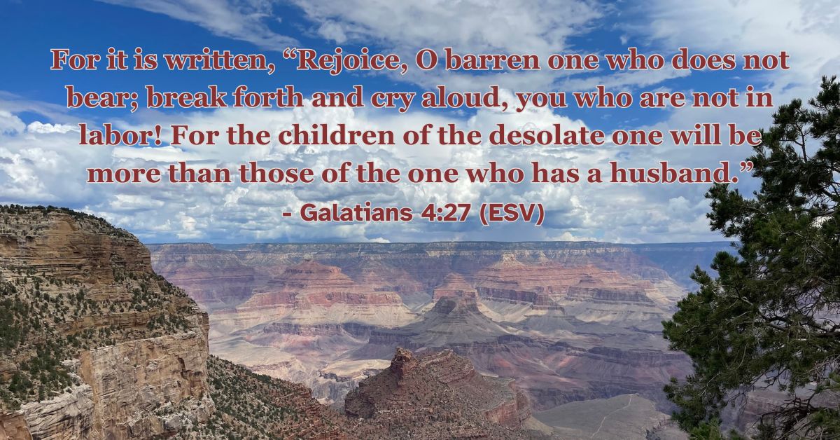 For it is written, “Rejoice, O barren one who does not bear; break forth and cry aloud, you who are not in labor! For the children of the desolate one will be more than those of the one who has a husband.” – Galatians 4:27 (ESV)