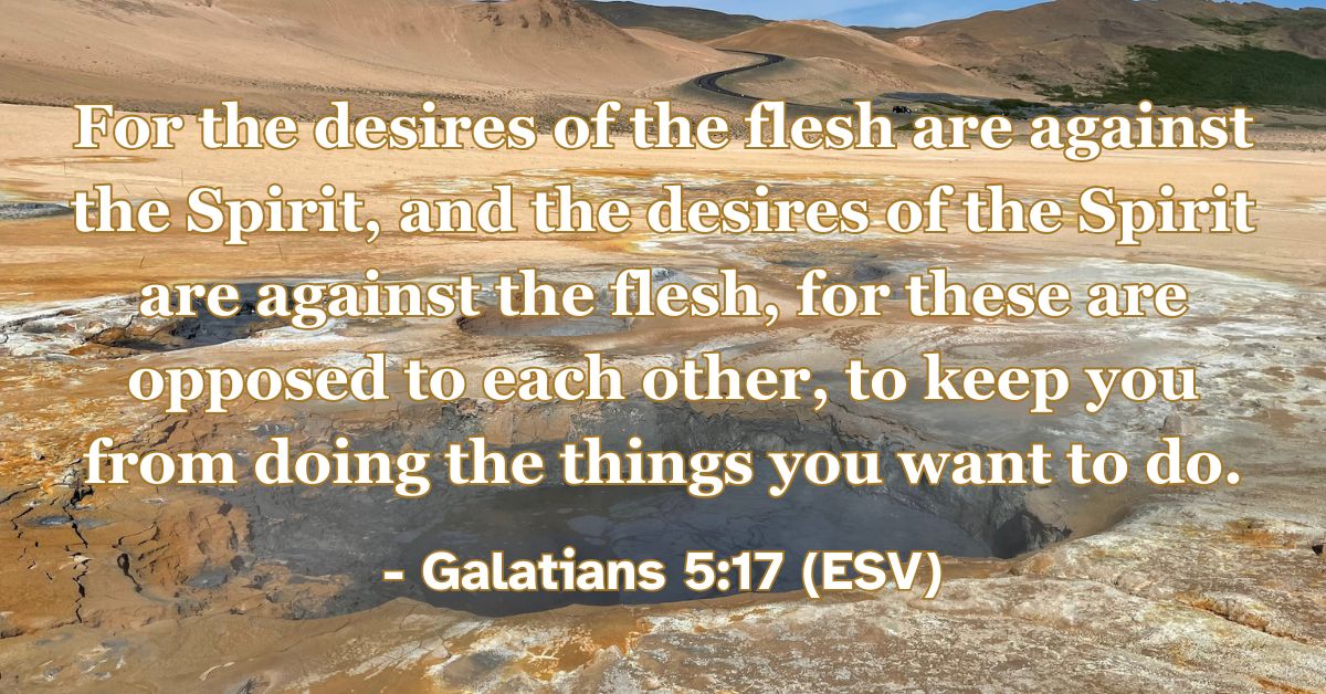 For the desires of the flesh are against the Spirit, and the desires of the Spirit are against the flesh, for these are opposed to each other, to keep you from doing the things you want to do. – Galatians 5:17 (ESV)