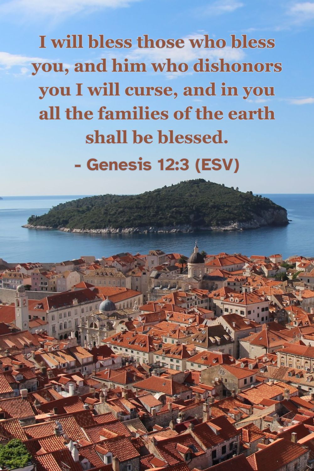 Bible verse from Genesis 12:3 about God’s promise to bless all nations through Abraham.