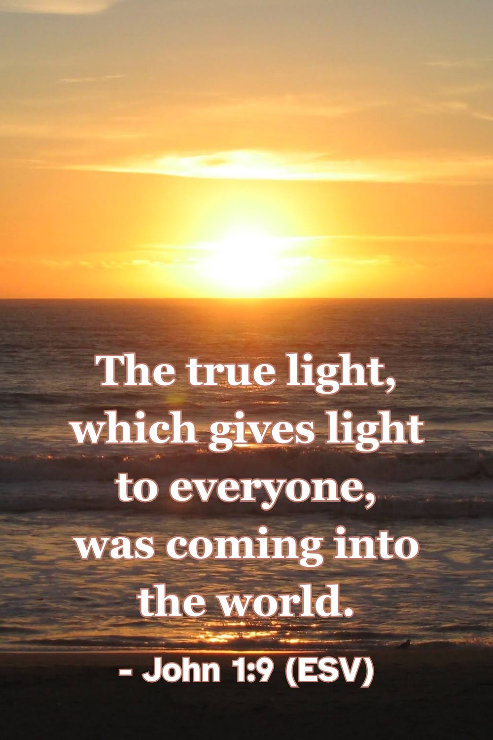 John 1:9 (ESV): The true light, which gives light to everyone, was coming into the world.