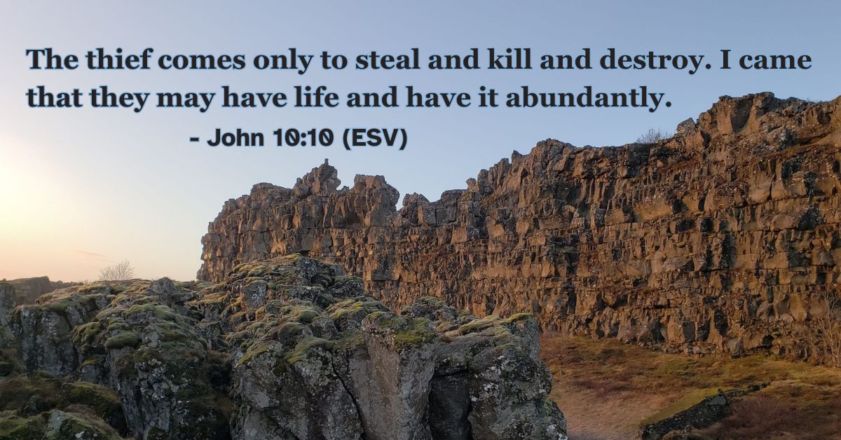 John 10:10 (ESV): The thief comes only to steal and kill and destroy. I came that they may have life and have it abundantly.