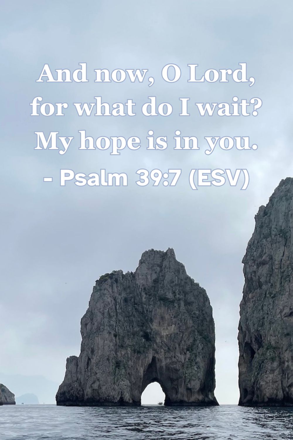 This Bible verse image features Psalm 39:7 (ESV): “And now, O Lord, for what do I wait? My hope is in you.” A reminder that when the world is uncertain, our true expectation and hope are found in him.